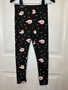 Girls' Black Santa Face Holiday Leggings